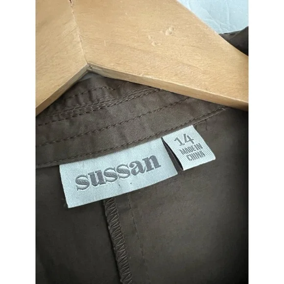 Sussan Taupe Brown Trench Shirt Dress Size 14 Quiet Lagenlook Contemporary - Picture 5 of 13